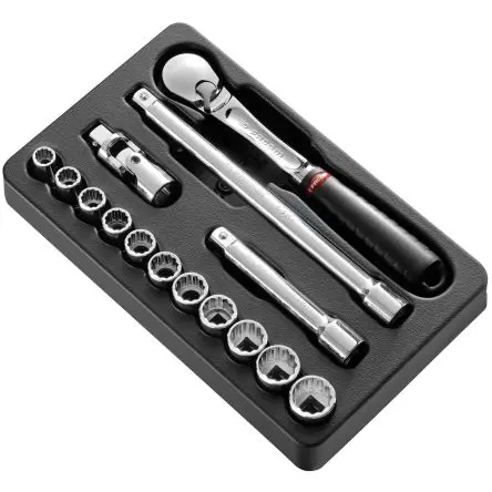 Produktfoto 1 von Facom Steckschlüsselsatz 12.7 mm Vierkant 6-Kant 3/8 in, 7/16 in, 1/2 in, 9/16 in, 19/32 in, 5/8 in, 21/32 in, 11/16 in,