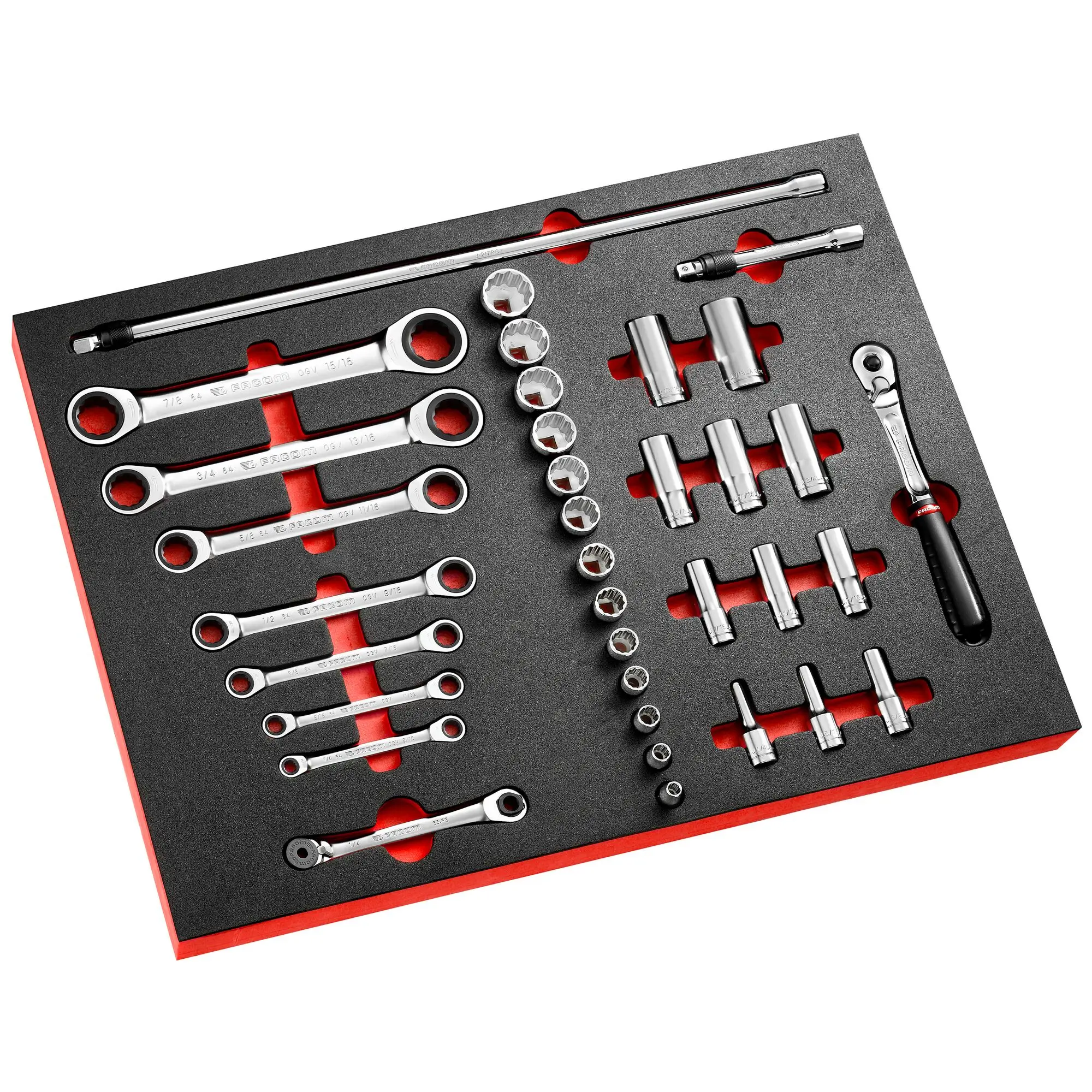 Produktfoto 1 von Facom 9.53 mm Vierkant 12-Kant 13 sockets 3/8 in J de 1/4 in a 1 in, 11 long sockets 1/4 in J.LA de 1/4 in à 7/8 in,