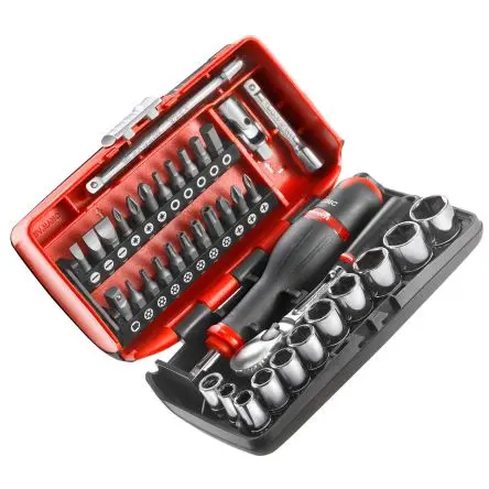 Produktfoto 1 von Facom Steckschlüsselsatz 1/4 in Vierkant 6-Kant (1/4 in) 5.5, 6, 7, 8, 9, 10, 11, 12, 13, 14 mm, PH1, PH2, PH3, PZ1,