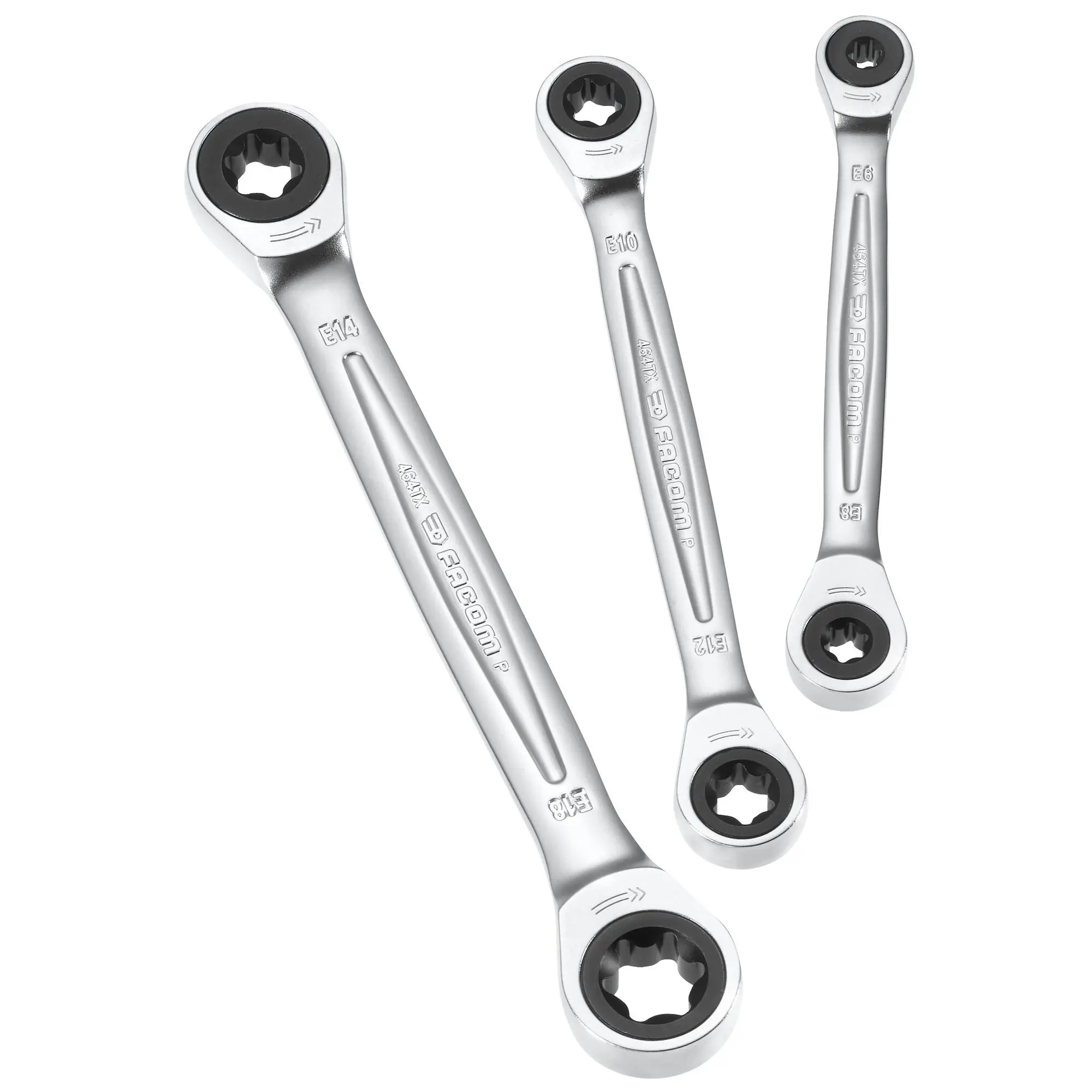 Produktfoto 1 von Facom Ringschlüsselsatz Ratschenringschlüssel, 3-teilig E10 x E12 mm, E14 x E18 mm, E6 x E8