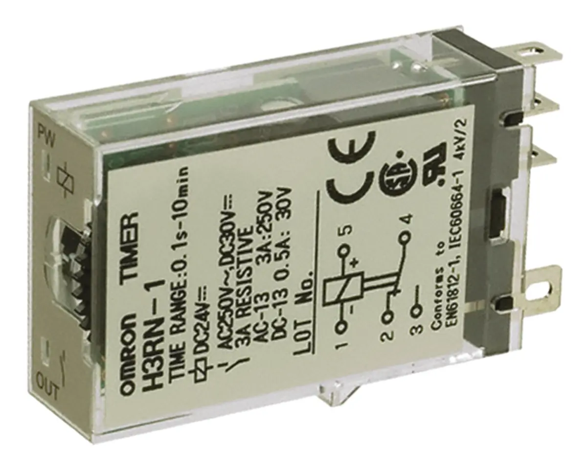 Produktfoto 1 von Omron H3RN Zeitrelais, Steckanschluss , 0.1 min → 10h, 24V ac, 1 Kont. Multifunktion