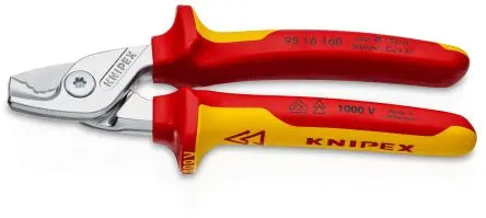 Produktfoto 1 von Knipex Knipex VDE 1000V zugelassen Doppelte Schneide Kabelschneider Schließer (NO) 160mm, Schneidleistung 15 mm