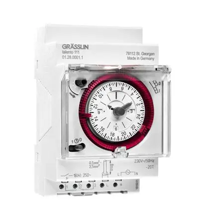 Grässlin Analog DIN-Schienen-Zeitschaltuhr 230V ac, Stunden, 1-Kanal