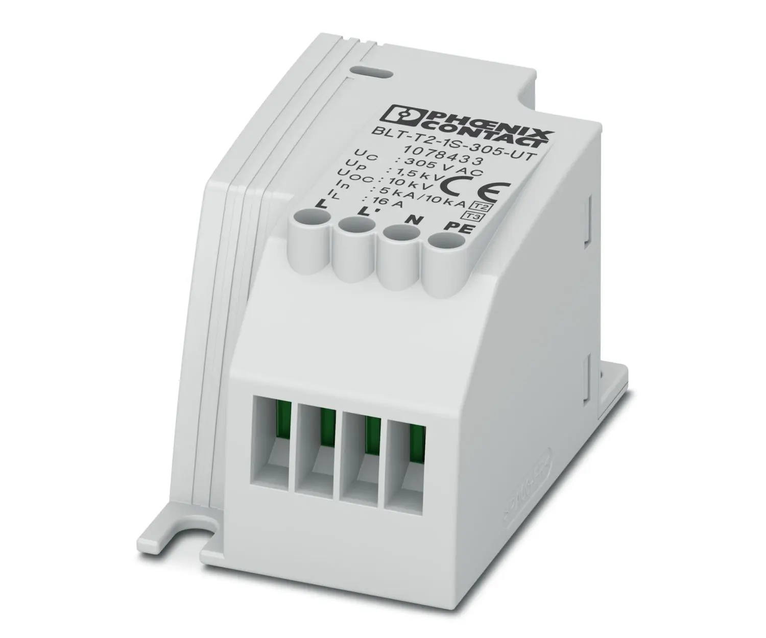 Produktfoto 1 von Phoenix BLT-T2-1S-305-UT Überspannungsschutzeinheit Überspannungsableiter 10 kA 230V ac, Schraubanschlussklemme, -40