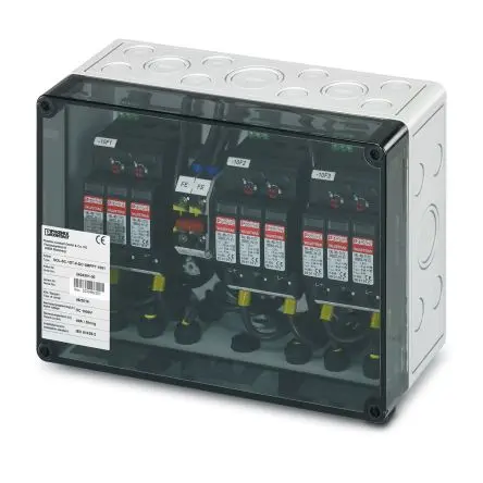 Produktfoto 1 von Phoenix Contact SOL-SC-1ST-0-DC-3MPPT-2001 Polycarbonat Abzweigdose Schwarz IP65, Ø 12 mm Breite 254mm Höhe 180 mm Länge