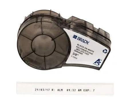 Produktfoto 1 von Brady Beschriftungsband Schwarz für BMP21 LAB auf Weiß 6.4 m 9.52 mm 21 ft 9.52 mm