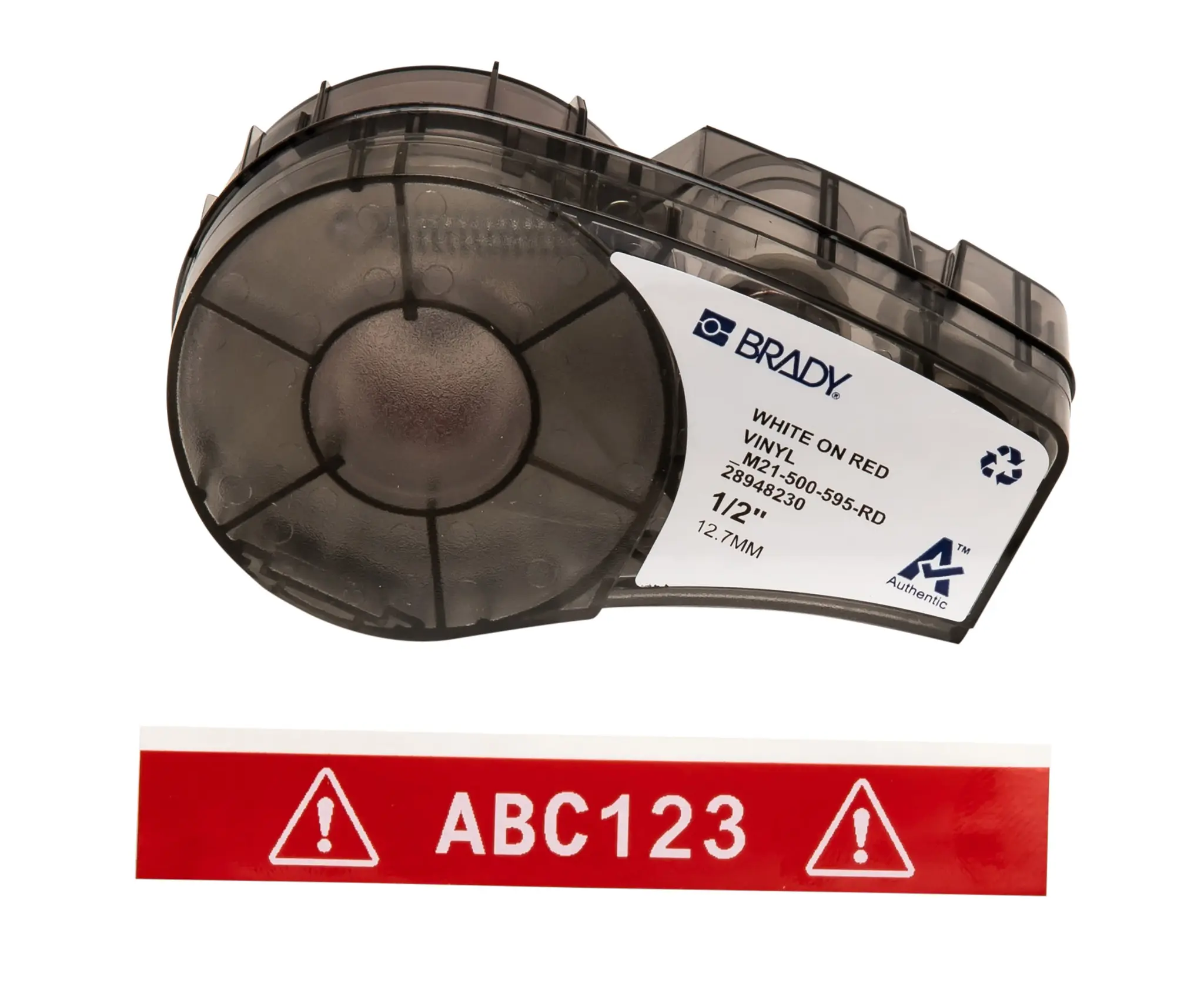 Produktfoto 1 von Brady B-595 Beschriftungsband Weiß für M210, M210-LAB, M211, BMP21-PLUS, BMP21-LAB, IDPAL, LABPAL auf Weiß auf Rot