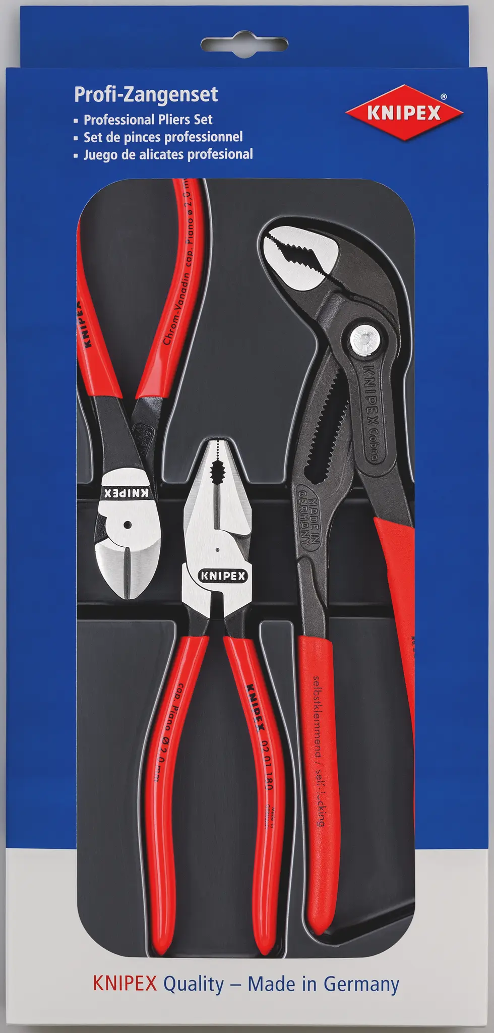 Produktfoto 1 von Knipex Zangensatz 3 Stk. 175 mm Kombizange, Seitenschneider, Wasserpumpenzange