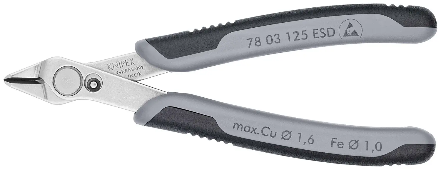 Produktfoto 1 von Knipex Super Knips® ESD-Sicherheit Mit abgeflachter Kante Kneifzange Schließer (NO) 125 mm / Backen 10mm,