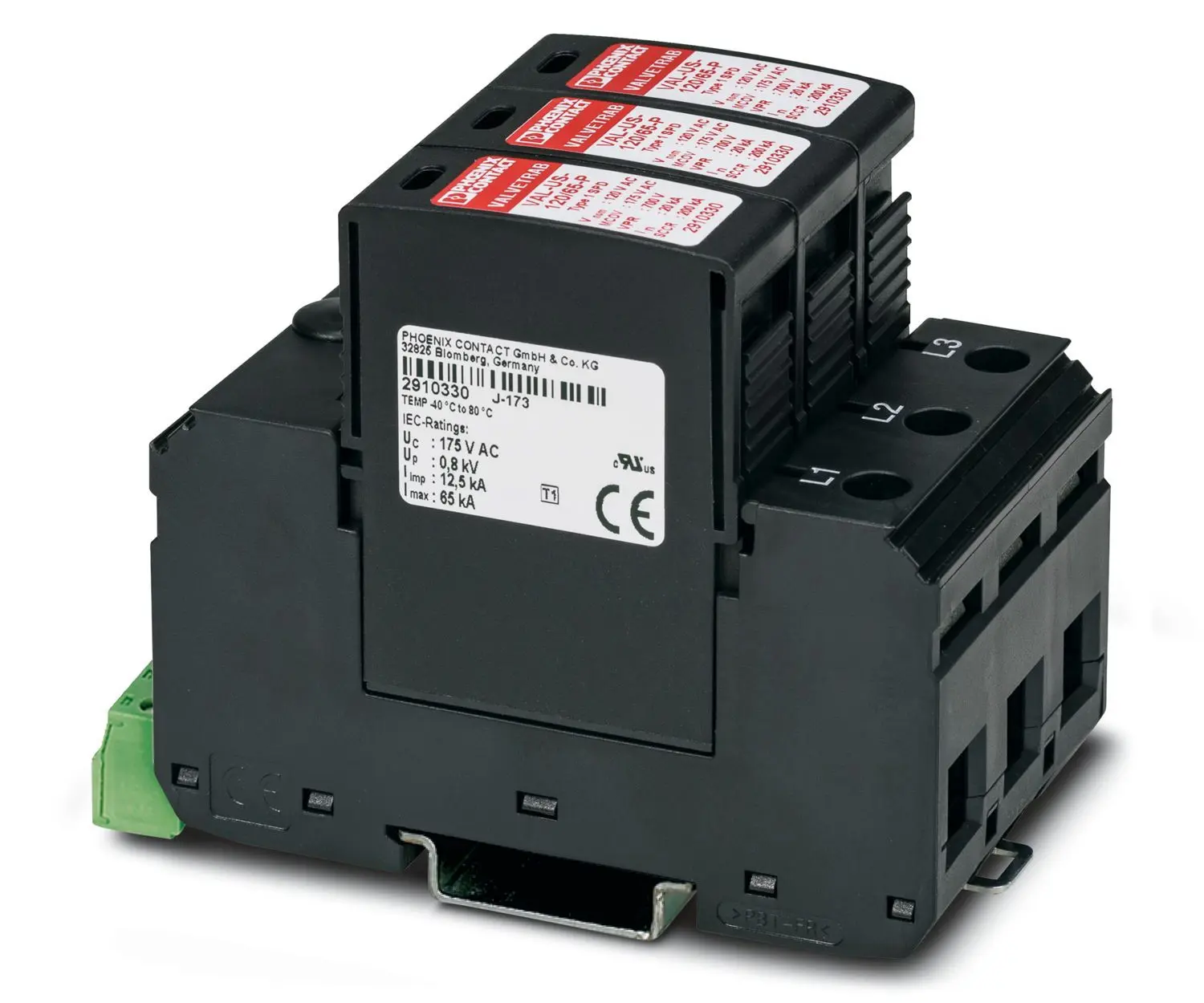 Produktfoto 1 von Phoenix VAL-US-277/80/3+0-FM Überlastschutzgerät Überlastschutzgerät 80 kA 480V ac, DIN-Hutschiene, -40 °C→80 °C