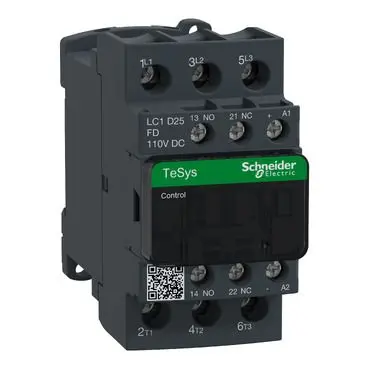 Produktfoto 1 von Schneider Electric TeSys D Schütz 110V dc-Spule, 3-polig / 25 A 110V dc 11 kW 3 Schließer Motorsteuerung,