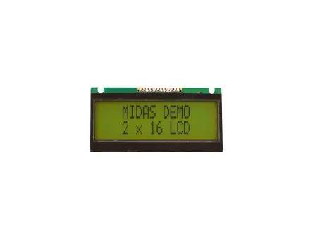 Produktfoto 1 von Midas MC21605FA6WE-SPTLY Alphanumerische LCD-Anzeige, Alphanumerisch LED Gelb, Grün 2 x 16 16 Characters x 2 line,