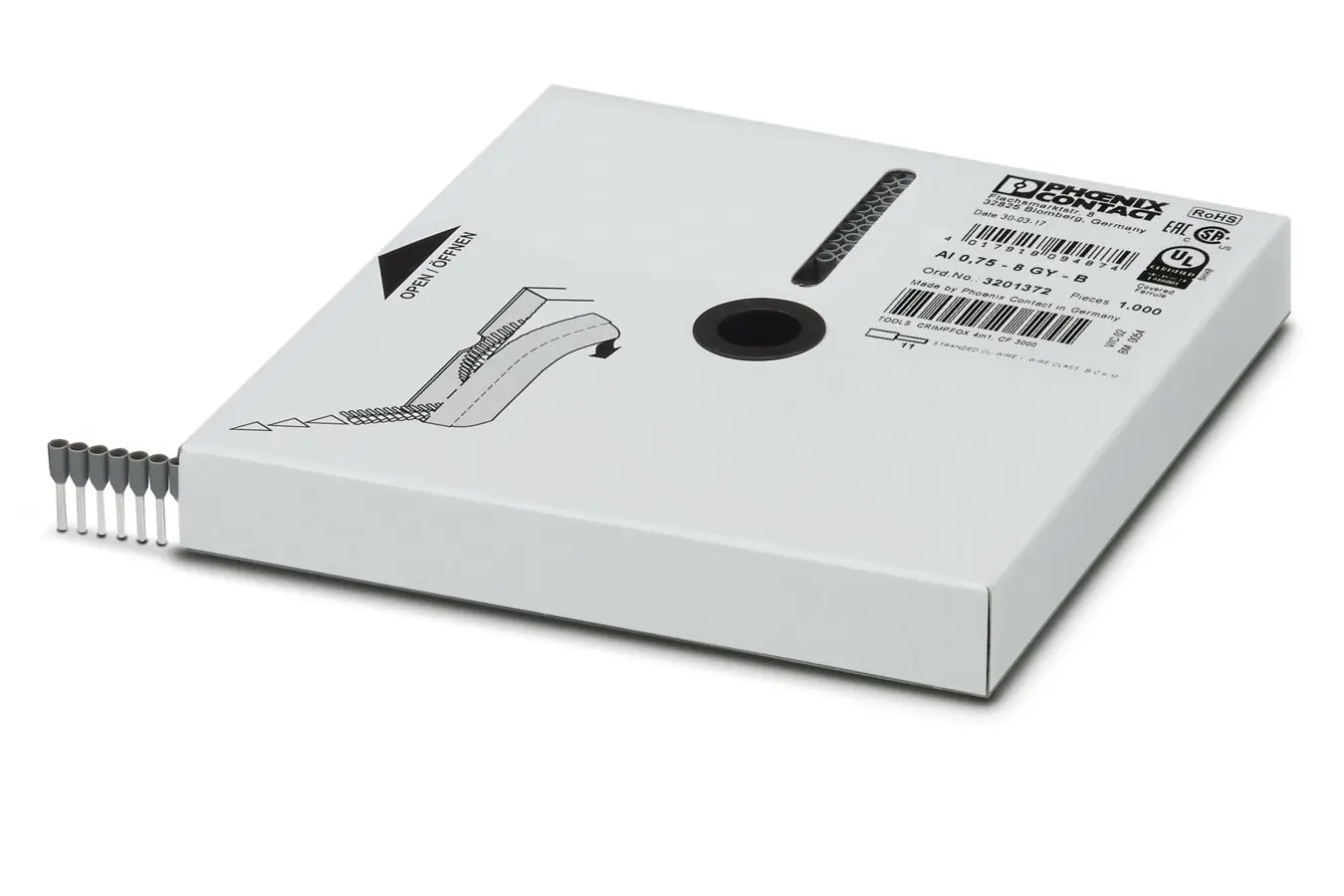 Produktfoto 1 von Phoenix Contact Aderendhülse, Stift ø 1.3 mm, Grau, Kunststoff, 8 mm, 14 mm, Isoliert
