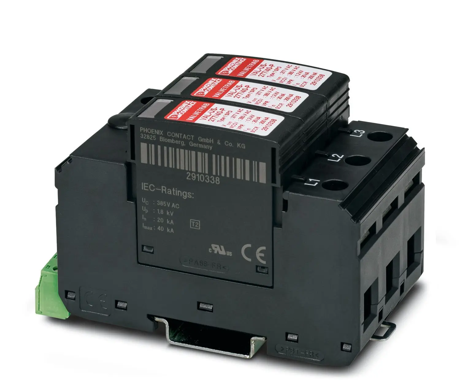Produktfoto 1 von Phoenix VAL Überlastschutzgerät Überspannungsschutz 30 kA 480V ac, DIN-Hutschiene, -40 °C→80 °C