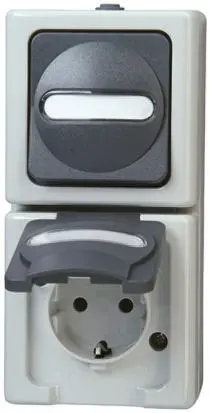 Produktfoto 1 von Kopp Schalterprogramm AP FEUCHTR. IP 44 Steckdose Geschaltet Typ F 2-fach Beide Thermoplast Grau / 16 A