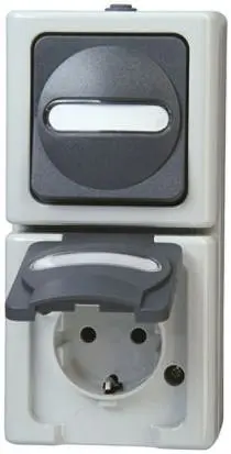 Produktfoto 1 von Kopp Schalterprogramm AP FEUCHTR. IP 44 Steckdose Geschaltet Typ F 2-fach Beide Thermoplast Grau / 16A