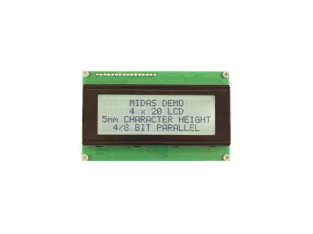 Produktfoto 1 von Midas MC42005A6W-FPTLW3.3-V2 Monochrom LCD, LCD LED Weiß 4 x 20, Hintergrund Weiß, Schwarz, Parallel Interface