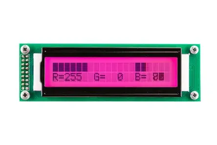 Produktfoto 1 von Midas MD22005A6W-FPTLRGB Monochrom LCD, LCD LED 2 x 20, Hintergrund RGB, Schwarz, Parallel Interface