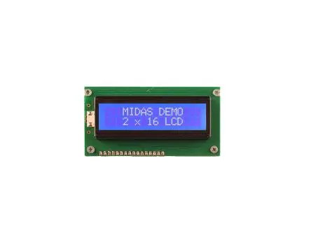 Produktfoto 1 von Midas Monochrom LCD, LCD LED Weiß 2 x 16, Hintergrund Blau, Weiß, Parallel Interface