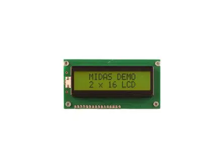 Produktfoto 1 von Midas Monochrom LCD, LCD LED Gelb, Grün 2 x 16, Parallel Interface