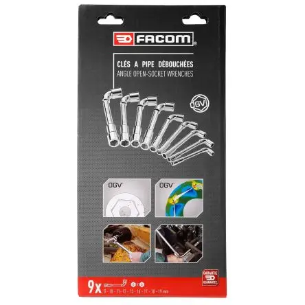 Produktfoto 1 von Facom 75.J9PB 8 - 19 mm Steckschlüssel Rohr Chrom Vanadium Stahl Schließer (NO), Länge 400mm