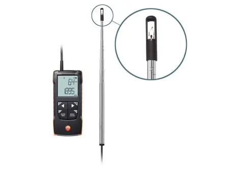 Produktfoto 1 von Testo 425 Anemometer 50 °C max.Temp. 30 m/s, 0.01 m/s, Temperatur, Menge, Luftgeschwindigkeit, Durchfluss, Typ Teleskop