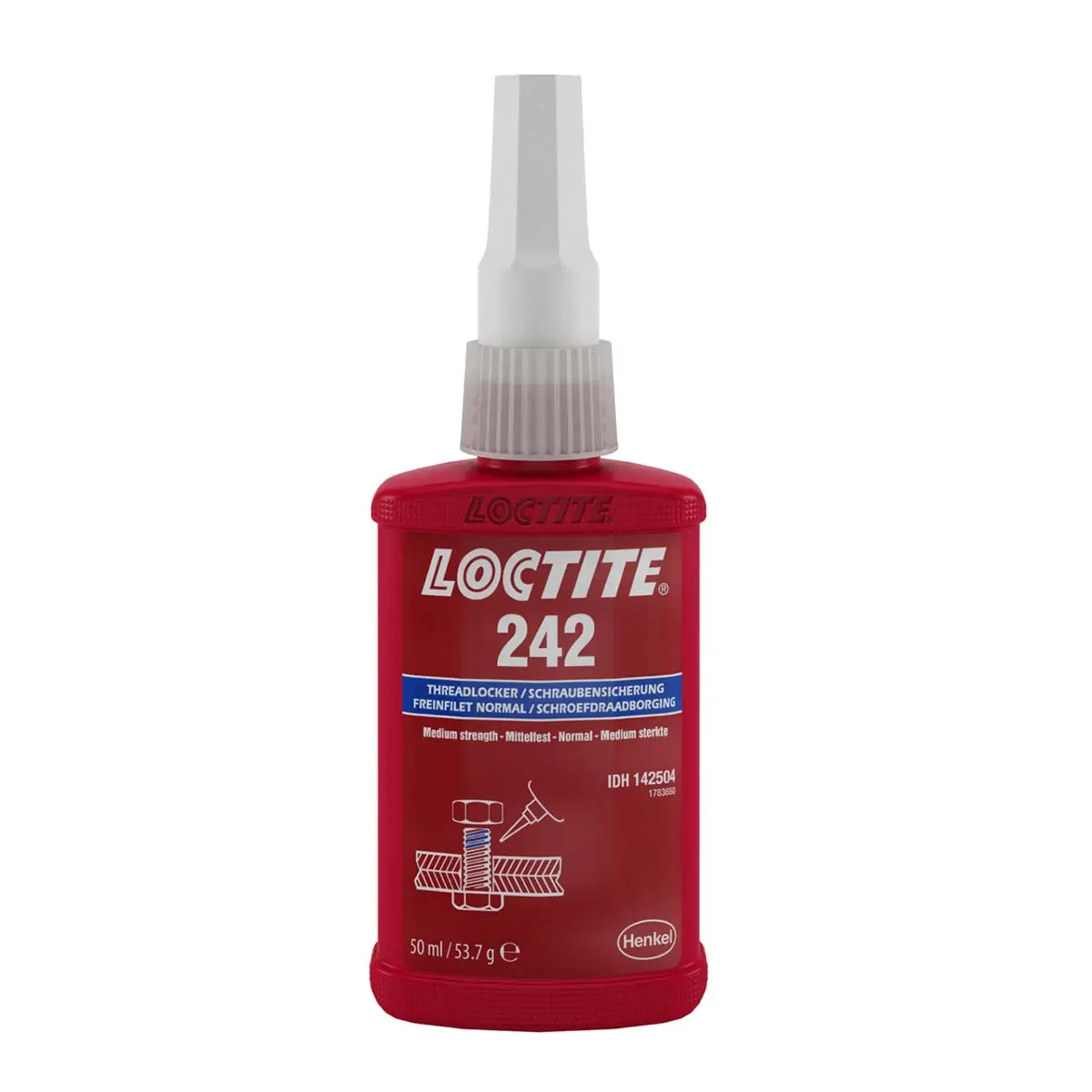 Produktfoto 1 von Loctite 242 Schraubensicherungsklebstoff anaerob Flüssig Blau , Flasche 50 ml, Mittelfest aushärtend in 24 h
