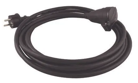 Produktfoto 1 von S2CEB Verlängerungskabel, A CEE 7/7, Gerade, B Stecknippel mit Innengewinde, 3 m Schwarz Gummi, 16V