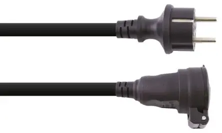 Produktfoto 1 von S2CEB Verlängerungskabel, A CEE 7/7, Gerade, B Stecknippel mit Innengewinde, 3 m Schwarz Gummi, 20V