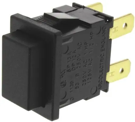 Produktfoto 1 von Arcolectric (Bulgin) Ltd 8300 Druckschalter Schwarz Rastend Panel Ø 12.9 x 19.1 mm, 2-poliger Umschalter / 16A 250 V ac