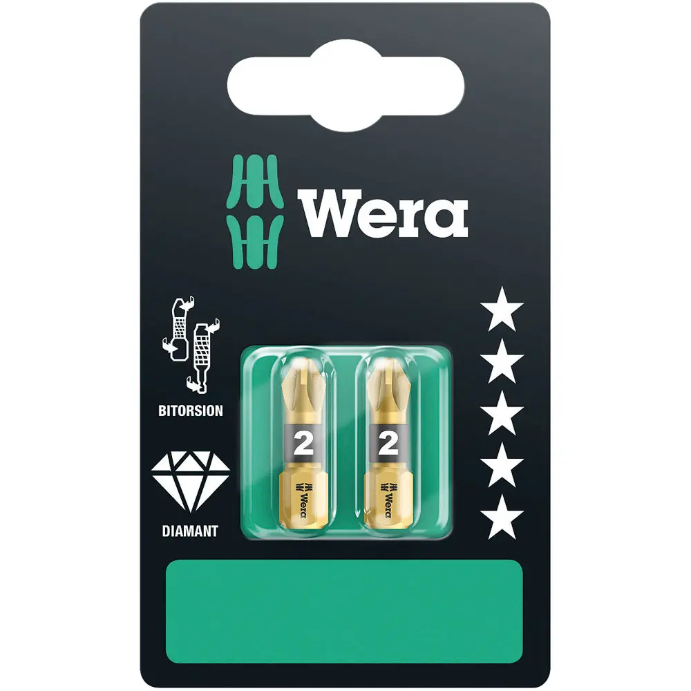 Produktfoto 1 von Wera Pozidriv Sechskant, Diamant 1/4 in 25 mm, Länge 25 mm, 2-teilig