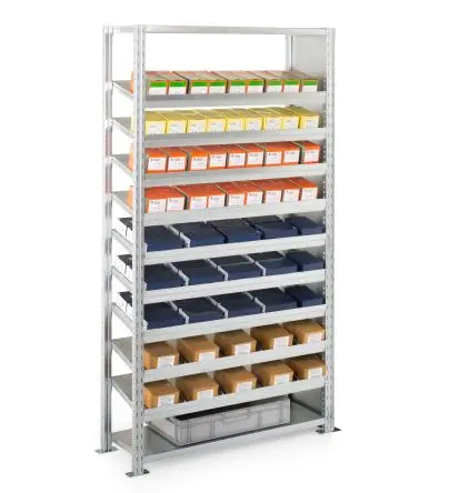 Produktfoto 1 von Manorga Regal Starterset, 9 Regale, Galvanisiert, 2000 mm x 1000mm, 400 mm, 150 kg Last