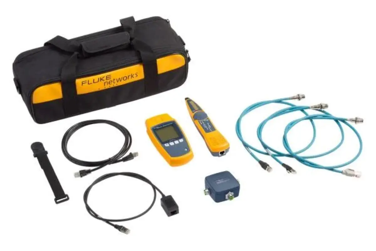Produktfoto 1 von Fluke Networks MS-POE-IE-KIT Netzwerktester Tonsignal, Multimedia Kabel Tester Set, RJ45 M12, M8, RJ45