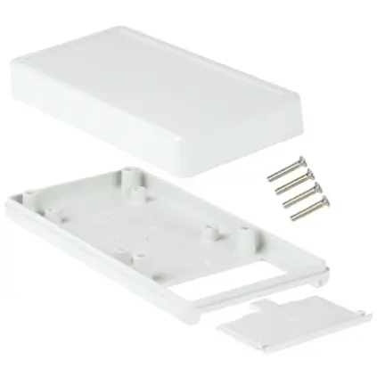 Produktfoto 1 von Hammond Tragbares Gehäuse, Schwer entflammbares ABS, 65 mm Eingebautes Batteriefach, 130 mm, H. 25 mm, Grau, IP54
