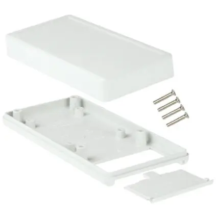 Produktfoto 1 von Hammond Tragbares Gehäuse, Schwer entflammbares ABS, 65 mm Eingebautes Batteriefach, 130 mm, H. 25 mm, Grau, IP54