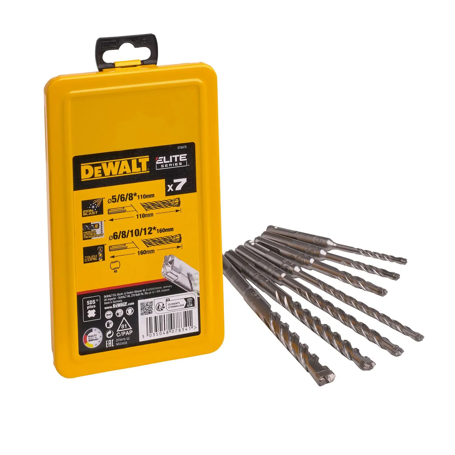 Produktfoto 1 von DeWALT Wolframcarbid SDS Plus-Bohrer Satz 5 mm → 12 mm, 7-teilig für Mauerwerk