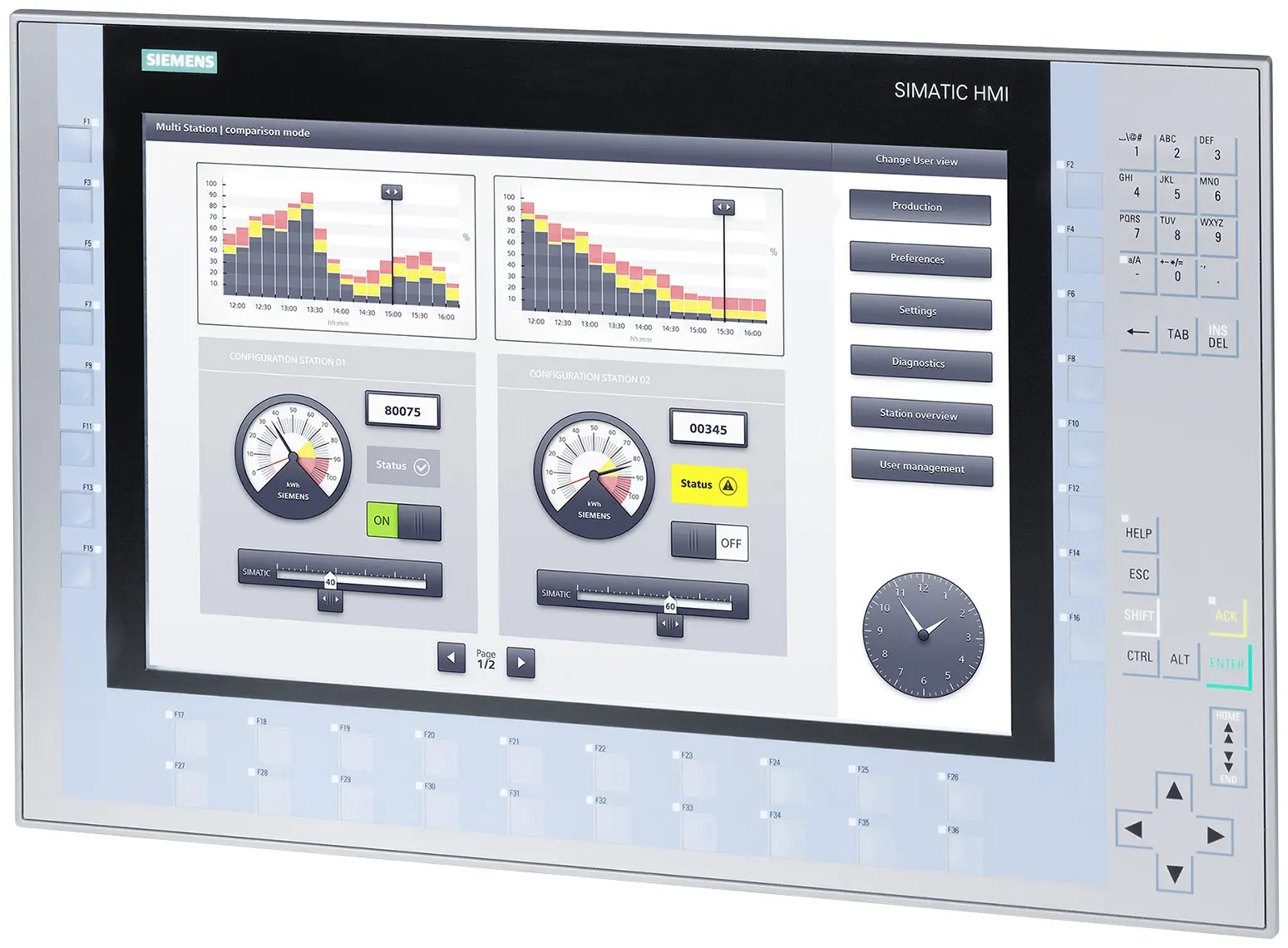 Produktfoto 1 von Siemens, KP1500 Comfort, HMI-Bediengerät, TFT, 1280 x 800 pixel, 15.4 in