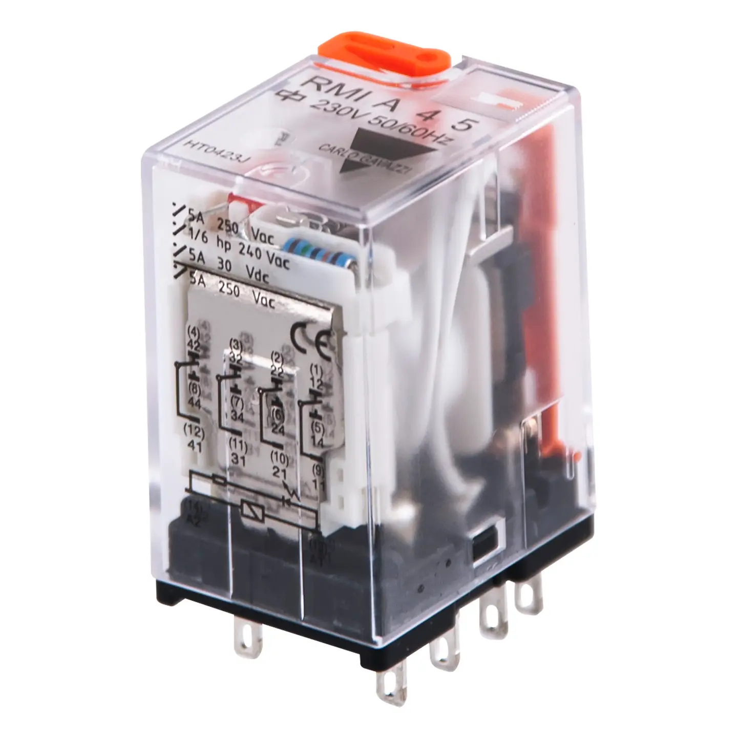 Produktfoto 1 von Carlo Gavazzi 24V ac Spule 4-poliger Wechsler Steckrelais 5A Monostabiles Relais
