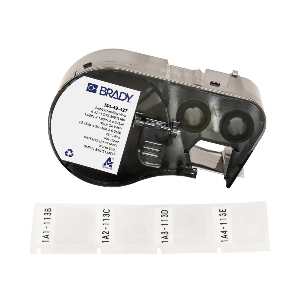 Produktfoto 1 von Brady B-427 Etikett für BMP41, BMP51, BMP53, M511, M410, M510 auf Schwarz auf Weiß, Transparent, 25.40mm