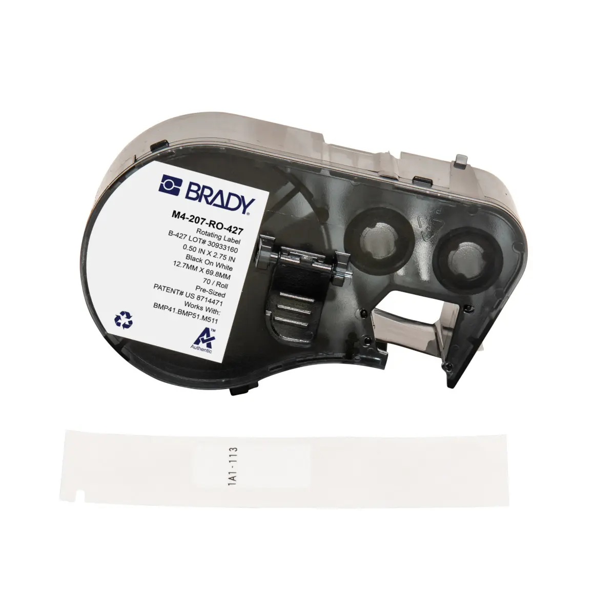 Produktfoto 1 von Brady B-427 Etikett für BMP41, BMP51, M511, M410, M510 auf Schwarz auf Weiß, Transparent, 69.85mm