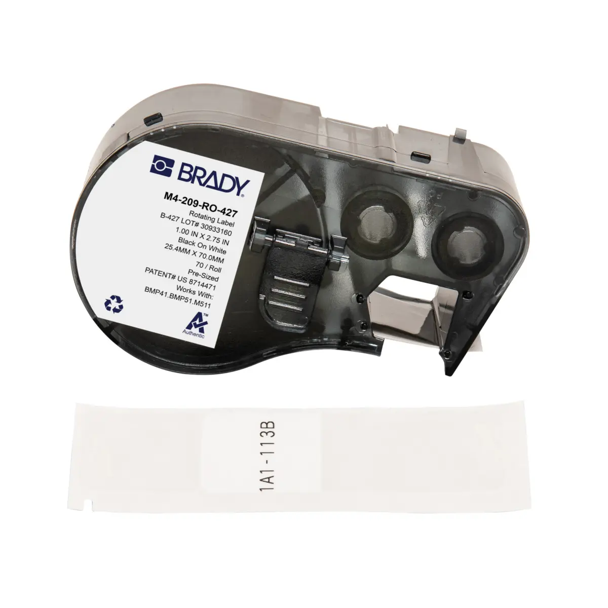 Produktfoto 1 von Brady B-427 Etikett für BMP41, BMP51, M511, M410, M510 auf Schwarz auf Weiß, Transparent, 69.85mm