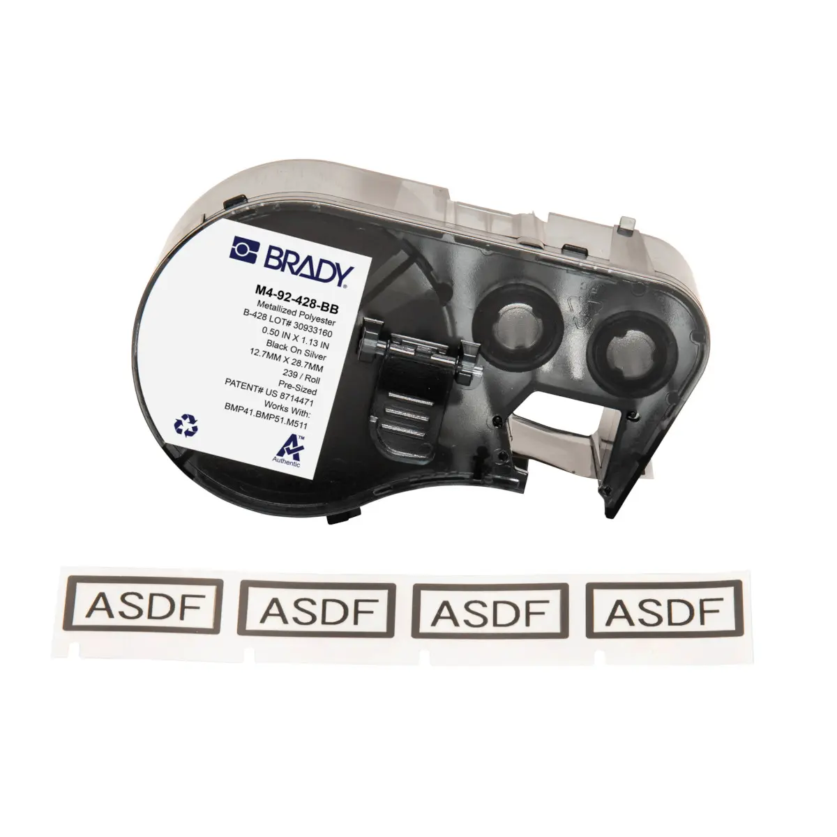 Produktfoto 1 von Brady B-428 Etikett für BMP41, BMP51, BMP53, M511, M410, M510 auf Schwarz auf Hellgrau, 28.70mm
