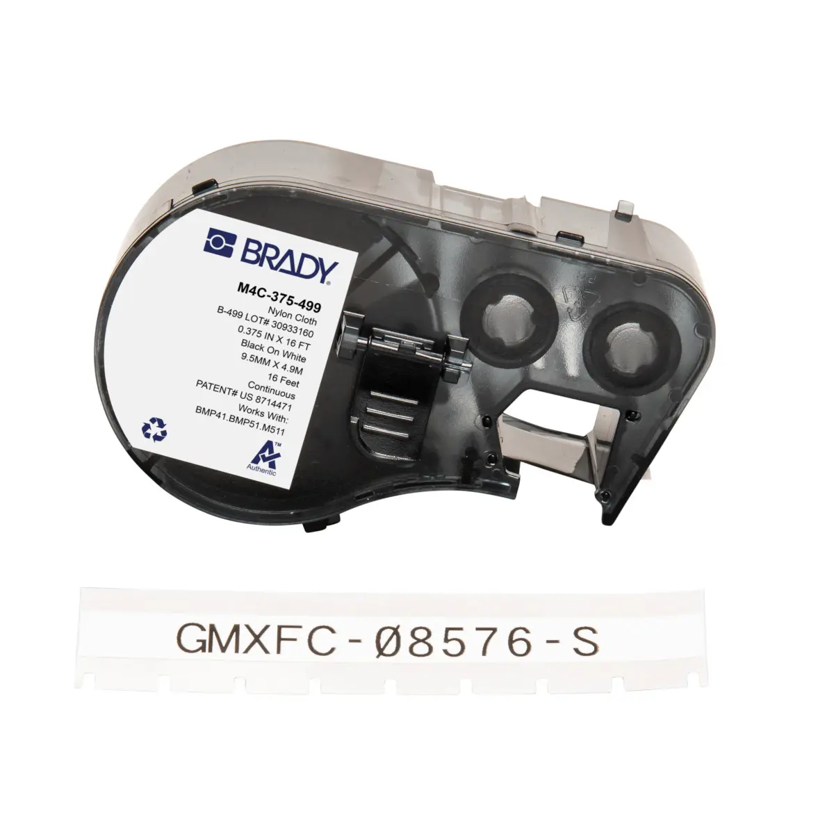 Produktfoto 1 von Brady B-499 Etikett für BMP41, BMP51, BMP53, M511, M410, M510 auf Schwarz auf Weiß
