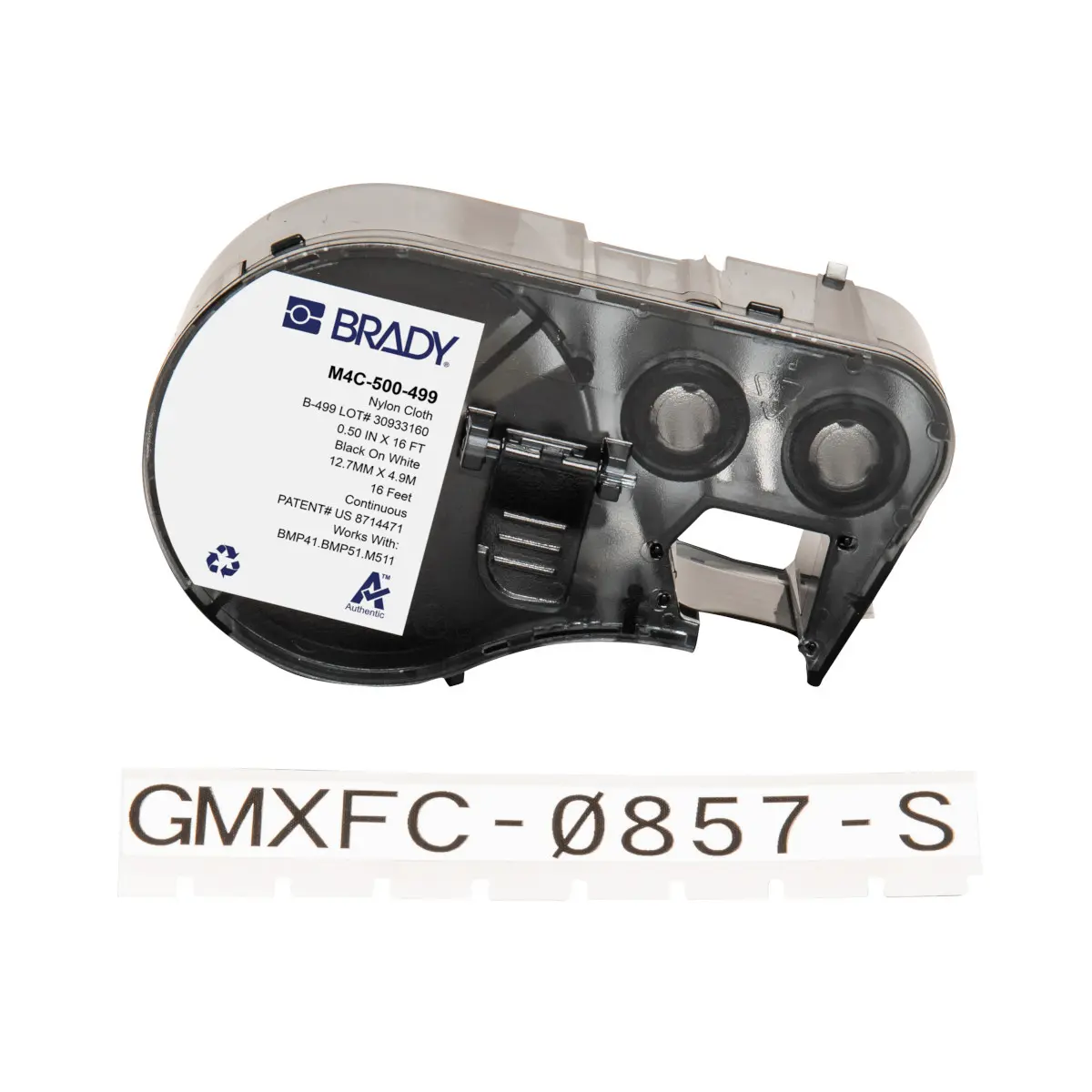 Produktfoto 1 von Brady B-499 Etikett für BMP41, BMP51, BMP53, M511, M410, M510 auf Schwarz auf Weiß