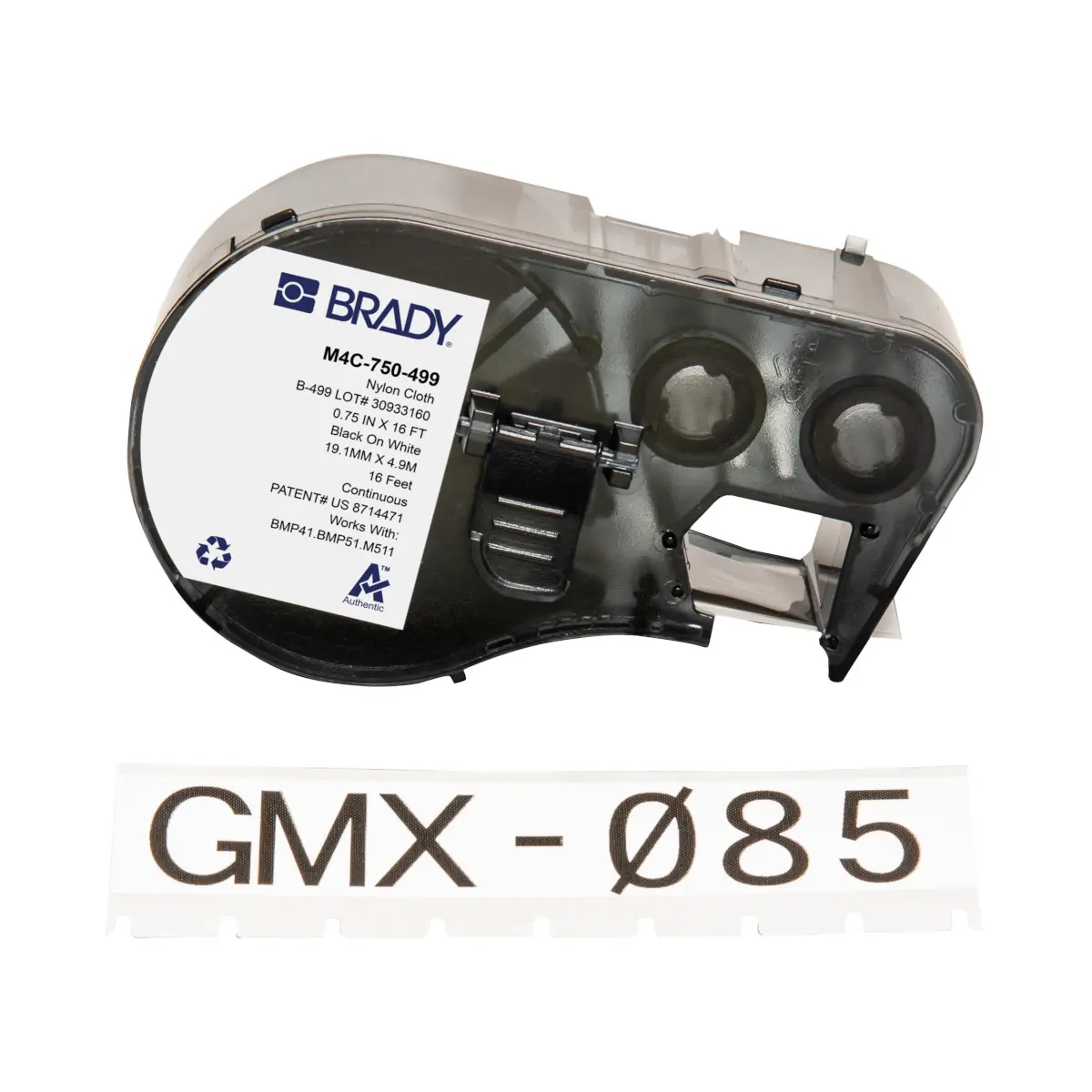 Produktfoto 1 von Brady B-499 Etikett für BMP41, BMP51, BMP53, M511, M410, M510 auf Schwarz auf Weiß