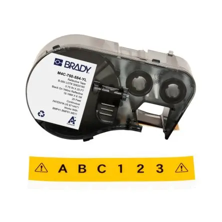 Produktfoto 1 von Brady Etikett Schwarz für BMP41, BMP51, BMP53, M410, M510, M511 auf Gelb, Schwarz 6.1 m 19.05 mm 6.1 m 19.05 mm