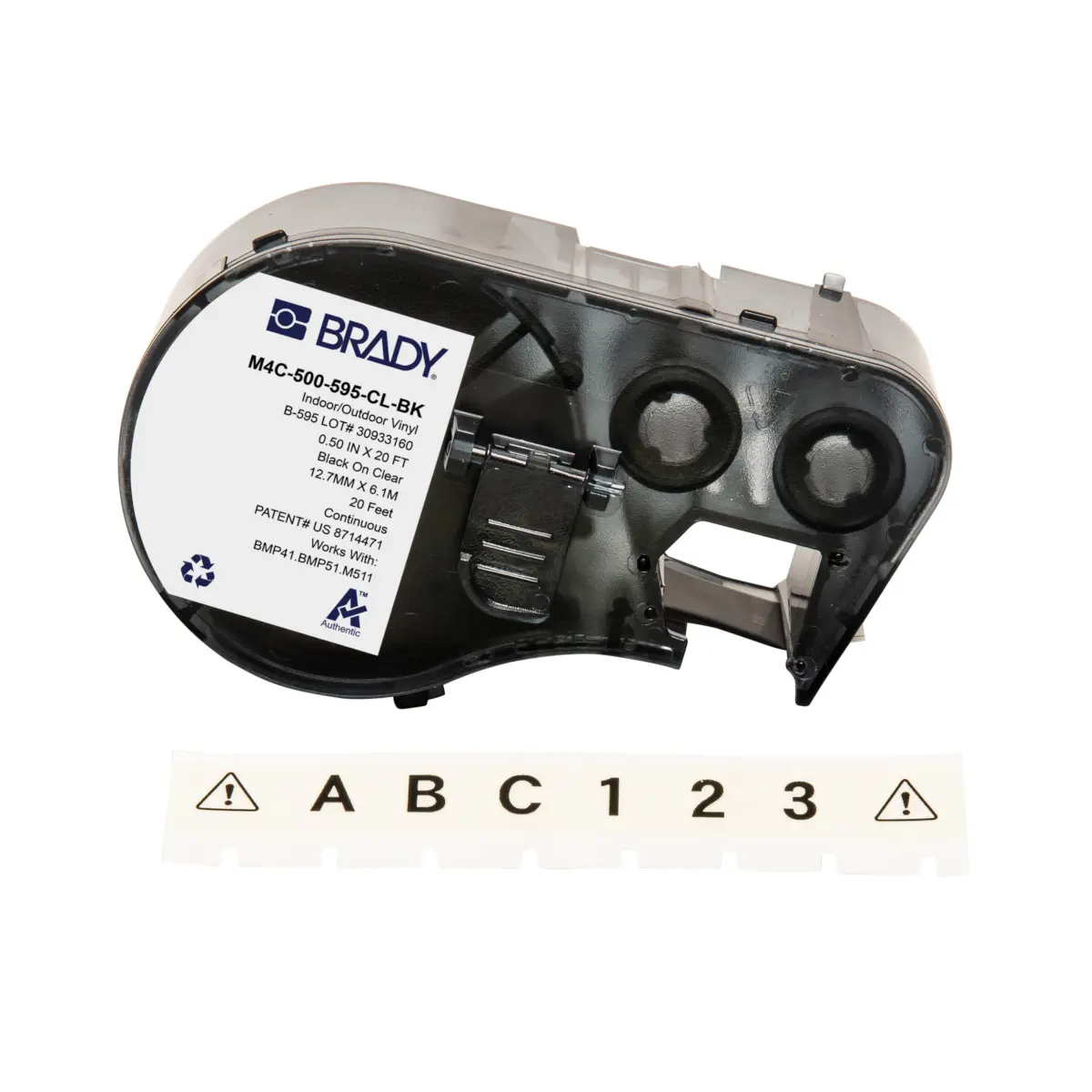 Produktfoto 1 von Brady B-595 Etikett für BMP41, BMP51, BMP53, M511, M410, M510 auf Schwarz auf Transparent