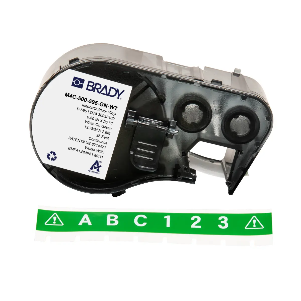 Produktfoto 1 von Brady B-595 Etikett für BMP41, BMP51, BMP53, M511, M410, M510 auf Weiß auf Grün