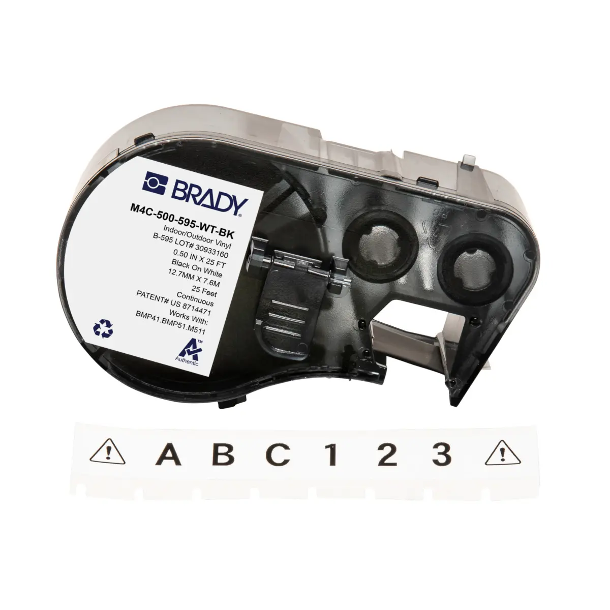 Produktfoto 1 von Brady B-595 Etikett für BMP41, BMP51, BMP53, M511, M410, M510 auf Schwarz auf Weiß