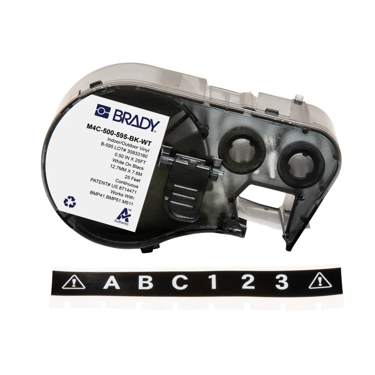 Produktfoto 1 von Brady B-595 Etikett für BMP41, BMP51, BMP53, M511, M410, M510 auf Weiß auf Schwarz
